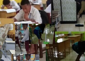 Tanpa Sepatu Alias ‘Nyeker’, Siswa SD 37 Pangkalpinang Harus Berjibaku Ikuti Ujian Sekolah Pasca Banjir