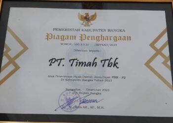 Berikan Kontribusi dalam Bidang Pajak, PT Timah Tbk Terima Penghargaan dari  Pemkab Bangka