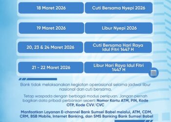 Catat! Jadwal Libur Operasional Bank Sumsel Babel Maret 2026, Layanan Digital Tetap Jalan